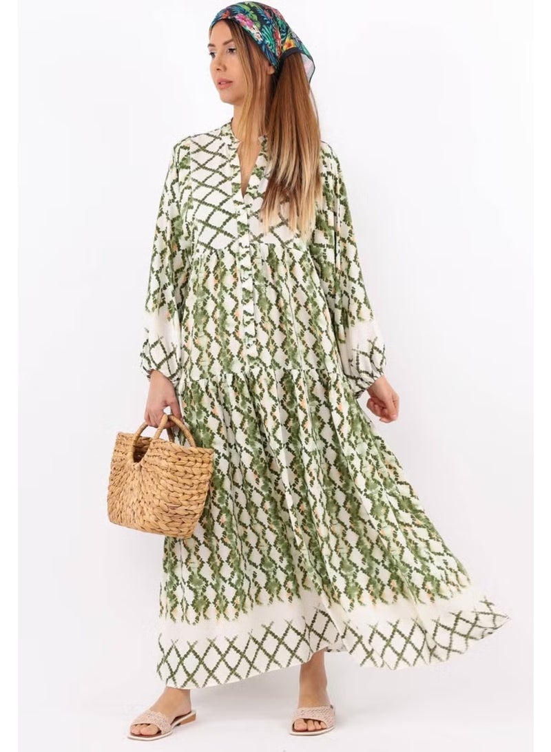 Ritnice Prive Women's Soft Green 100% Viscose Maxi Length Balloon Sleeve Long Summer Dress - Image 5